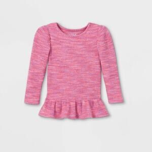 Cat & Jack Textured Cozy Waffle Long Sleeve T-Shirt Pink Toddler Girls Size 2T